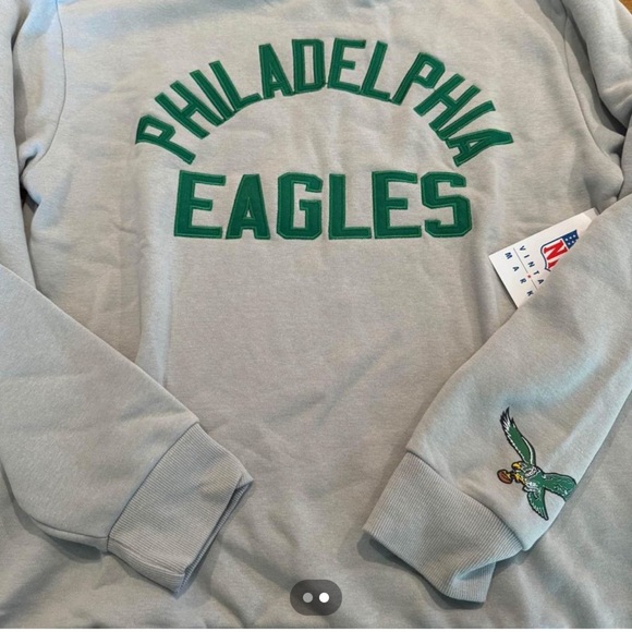 NFL Philadelphia Eagles Gray Crew Neck Kelly Green vintage style Sweatshirt NWT - Picture 1 of 5